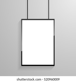 White poster with black frame mockup on grey wall eps 10
