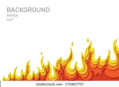 White poster with fire. Layered design in paper style. Place for text. Vector illustration