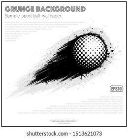 White poster with golf ball grunge movement path and sample text