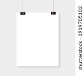 White poster hanging. Mock up empty paper blank