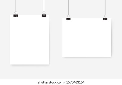 White Poster Hanging. Mock Up Empty Paper Blank