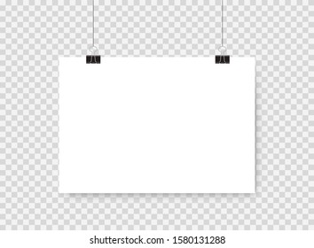 White poster hanging. Mock up empty paper blank