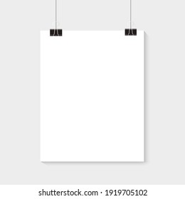 White Poster Hanging. Mock Up Empty Paper Blank