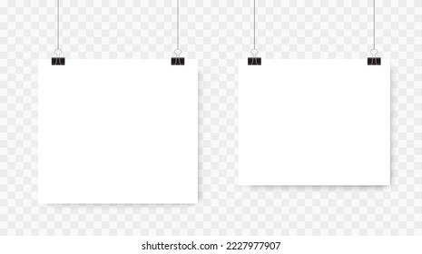 White poster hanging. Mock up empty paper blank