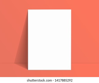 White poster mockup standing on the floor near grey wall. Blank Canvas Mockup for design. Vector illustration