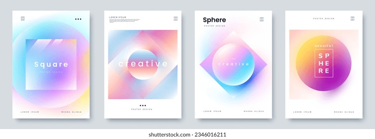 White poster template with pastel color gradient shapes and blur effects. Smooth gradient collection. Ideal for flyer, social media, banner, placard. Vector illustration