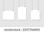 White posters hanging. Blank paper mockup vertical horizontal and square. eps 10 vector