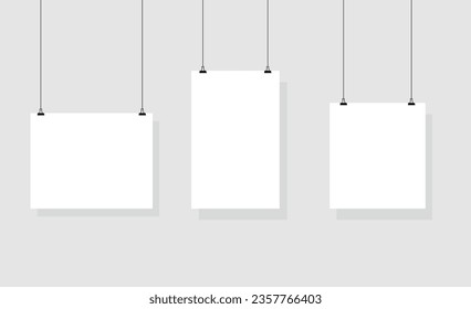 White posters hanging. Blank paper mockup vertical horizontal and square. eps 10 vector