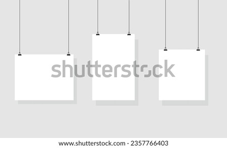White posters hanging. Blank paper mockup vertical horizontal and square. eps 10 vector