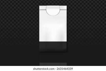 Bolsa branca com base preta e guia de puxar, perfeito para embalagem de produtos de luxo, maquetes de cosméticos e marca minimalista. Design de vetor limpo com superfície refletora.