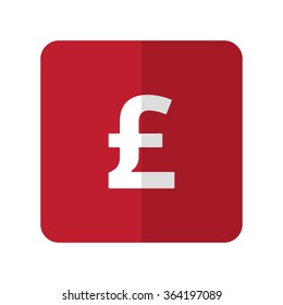White Pound flat icon on red rounded square on white