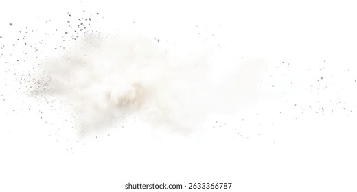 White powder explosion, isolated on white background. Bright white paint color powder explosion. Abstract gray and white explosion powder background texture.	