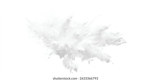 White powder explosion, isolated on white background. Bright white paint color powder explosion. Abstract gray and white explosion powder background texture.	