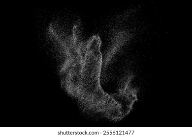 White powder explosion on black background creating abstract dust particle motion with dynamic movement and dispersion effect in freeze splash