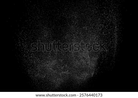 White powder explosion on black background abstract with dust particle splash. Dynamic smoke cloud burst motion texture with scattered dispersion and dramatic flow