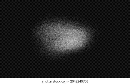 White powder isolated on transparent background. Sugar powder texture. Sea salt crystal on black background. Grain texture or brush for vintage vector illustration.
