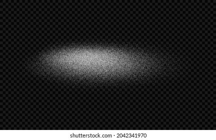 White powder isolated on transparent background. Sugar powder texture. Sea salt crystal on black background. Grain texture or brush for vintage vector illustration.