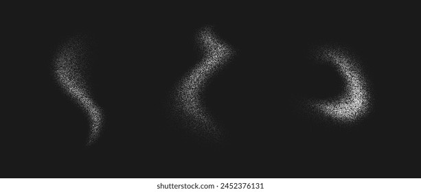 White powder splash set. Salt, sugar or flour splattered granule collection. Snow, dust or sand textured overlay pack. Grunge grainy sprayed speckles, dots and pieces. Vector gritty background bundle