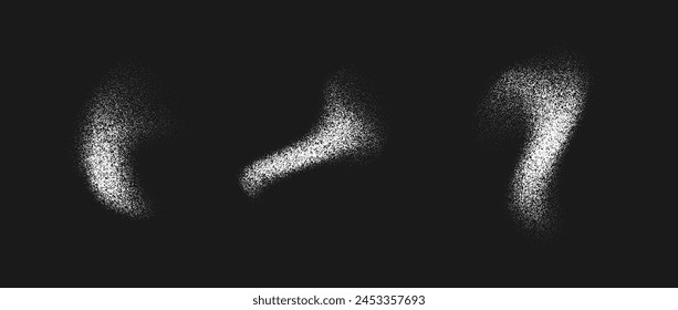 White powder splash set. Salt, sugar or flour splattered granule collection. Snow, dust or sand textured overlay pack. Grunge stipple sprayed powder speckles, dots and pieces. Vector gritty background