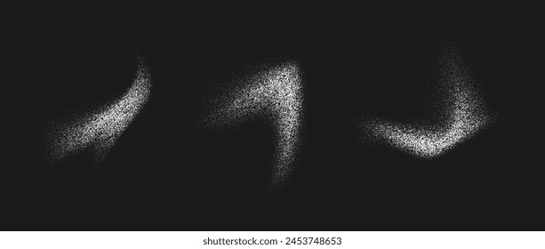 White powder splash set. Salt, sugar or flour splattered granule collection. Grunge stipple sprayed powder speckles, dots and pieces. Snow, dust or sand textured overlay pack. Vector gritty background