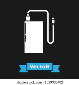White Power bank with different charge cable icon isolated on black background. Portable charging device.  Vector Illustration