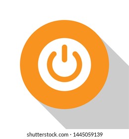 White Power button icon isolated on white background. Start sign. Flat design. Orange circle button. Vector Illustration