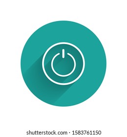 White Power button icon isolated with long shadow. Start sign. Green circle button. Vector Illustration