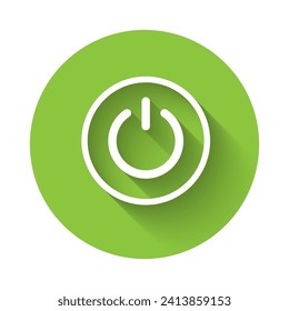 White Power button icon isolated with long shadow. Start sign. Green circle button. Vector