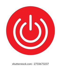 White power button icon on red circle background