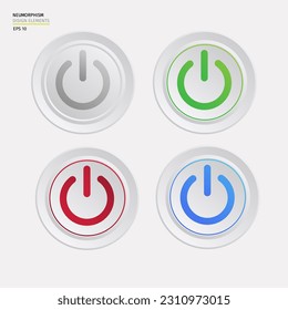 The white power button on white background, ON and OFF set icon. Power Switch sign and symbol, electric power, vector.