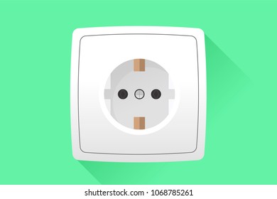 White power socket on wall with shadow. Vector illustration.