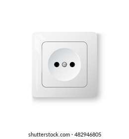 White power socket on wall with shadow, 3d realistic vector illustration, mesh gradient, white background, eps 10