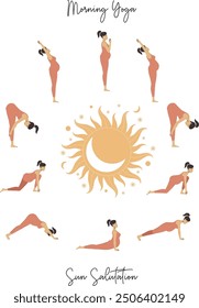 White pregnant woman sun salutation yoga poster 