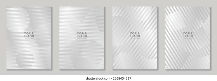 White premium set elegant cover design for invitation, cover design, flayers, menu, notebook, cards. Luxury design templates with silver lines pattern and gradient.