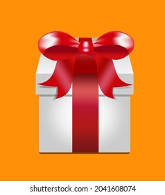 White present box with red bow and ribbons happy birthday gift holiday bow and ribbons