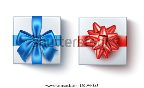 White Present Boxes Realistic Blue Red Stock Vector Royalty Free