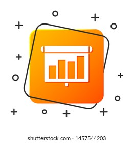 White Presentation financial business board with graph, schedule, chart, diagram, infographic, pie graph icon isolated on white background. Orange square button. Vector Illustration