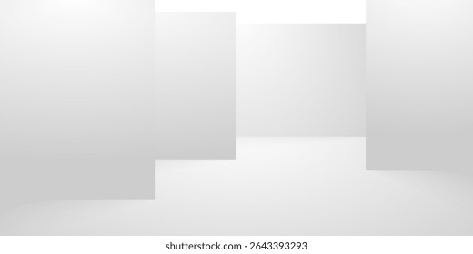 White presentation on Studio Room background, realistic vector illustration. Empty space for product presentation, studio shooting with light, exhibition, show or display concept. vector dynamic room