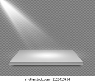 
White presentation platform on a transparent background with spotlights. Vector illustration.