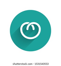 White Pretzel icon isolated with long shadow. German comfort food pastry. Oktoberfest festival. Green circle button. Vector Illustration