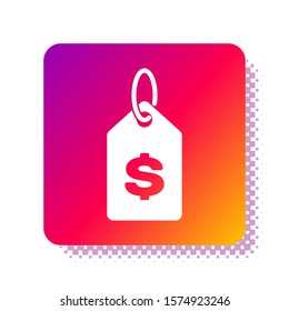 White Price tag with dollar icon isolated on white background. Badge for price. Sale with dollar symbol. Promo tag discount. Square color button. Vector Illustration