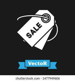 White Price tag with an inscription Sale icon isolated on black background. Badge for price. Promo tag discount.  Vector Illustration