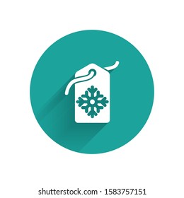 White Price tag with an inscription Sale icon isolated with long shadow. Badge for price. Promo tag discount. Green circle button. Vector Illustration