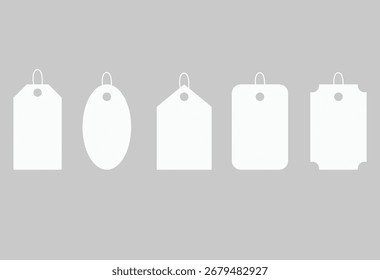 White price tag level set collection. Product sale tag. Blank price tag with  string. Discount or promotion tag level for retail business