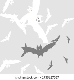 White Print Attack Creepy Art Flying Bats Fabrics. Grey Funny Silver Light Halloween Modern Design. Motion Spooky Black Bats Vector Design Pic. Scary Chaos Retro Orange Modern Style Simple Art.