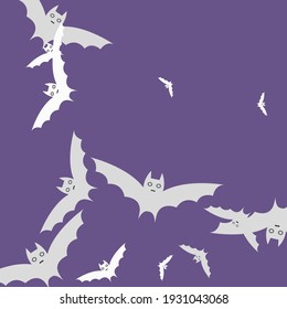 White Print Night Motion Retro Bats Vector Design Pic. Creepy Black Eyes Gothic Halloween Modern Design. Sky Colorful Scary Purple Wallpaper. Attack Spooky Grey Violet Flying Bats Art Pattern.