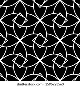 White print on black background. Geometric seamless pattern in arabic style. Vector illustration