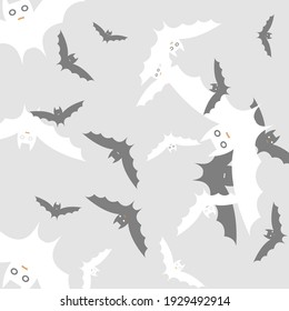White Print Scary Bats Vector Design Pic. Light Chaos Motion Spooky Modern Style Background. Silver Orange Creepy Attack Halloween Modern Design. Funny Grey Retro Black Art Flying Bats Fabrics.