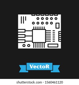White Printed circuit board PCB icon isolated on black background.  Vector Illustration
