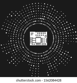 White Printed circuit board PCB icon isolated on grey background. Abstract circle random dots. Vector Illustration
